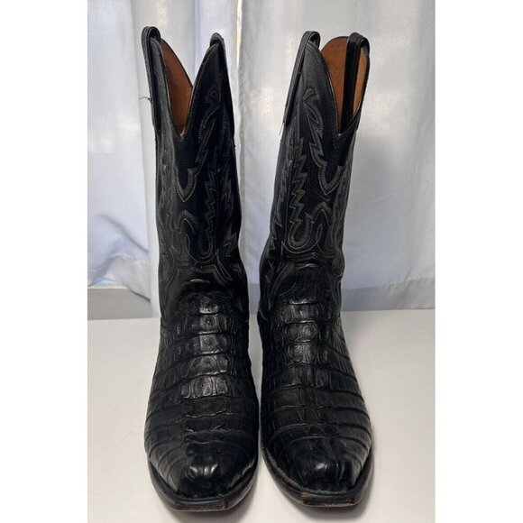 Lucchese Black Caiman Cowboy Boots Men’s Size 9D Exotic Western Leather Square main image 9